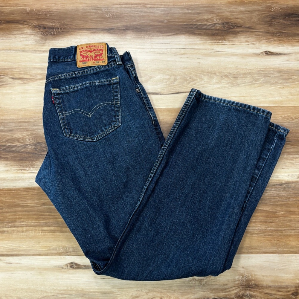 Levis 559 Jeans 33x32 Relaxed Straight Leg Denim Dark Wash Blue